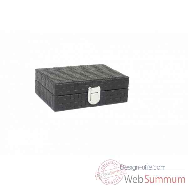 Coffret dominos cuir natte noir -DOM03-n -3